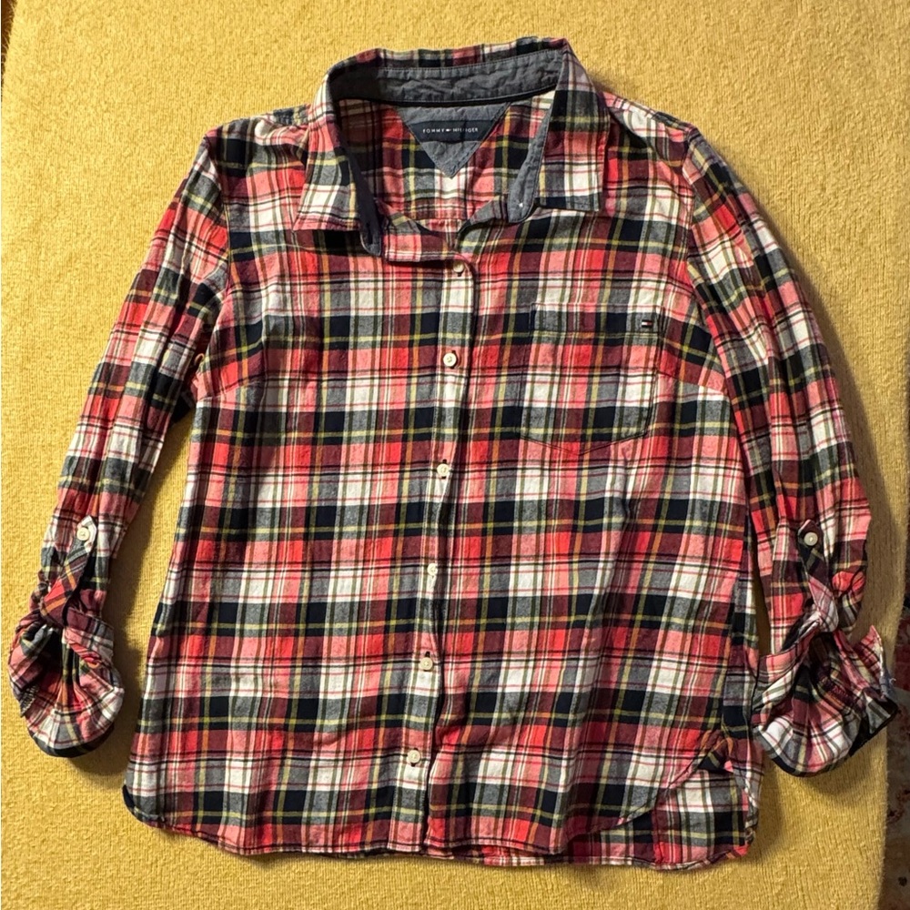 Tommy Hilfiger Women's Plaid Button-Down Shirt - Red, Blue, White